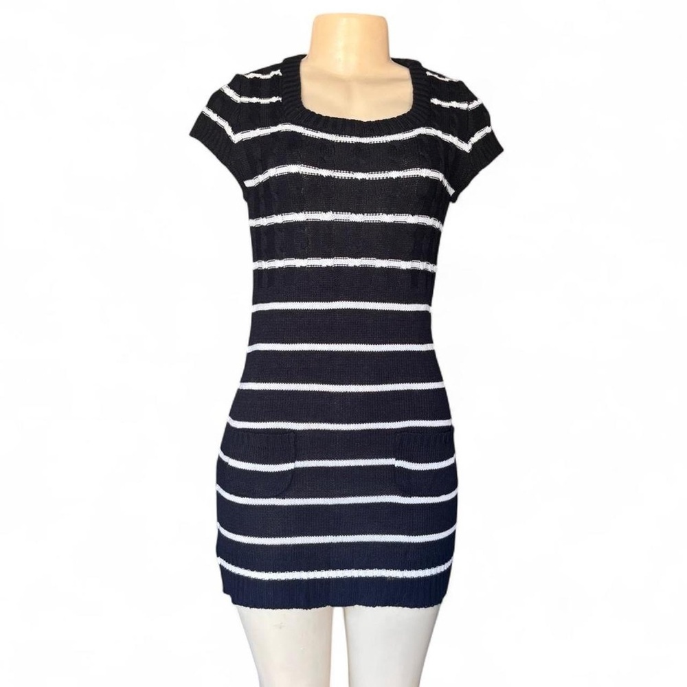 Chesley Black and White Striped Sweater Dress